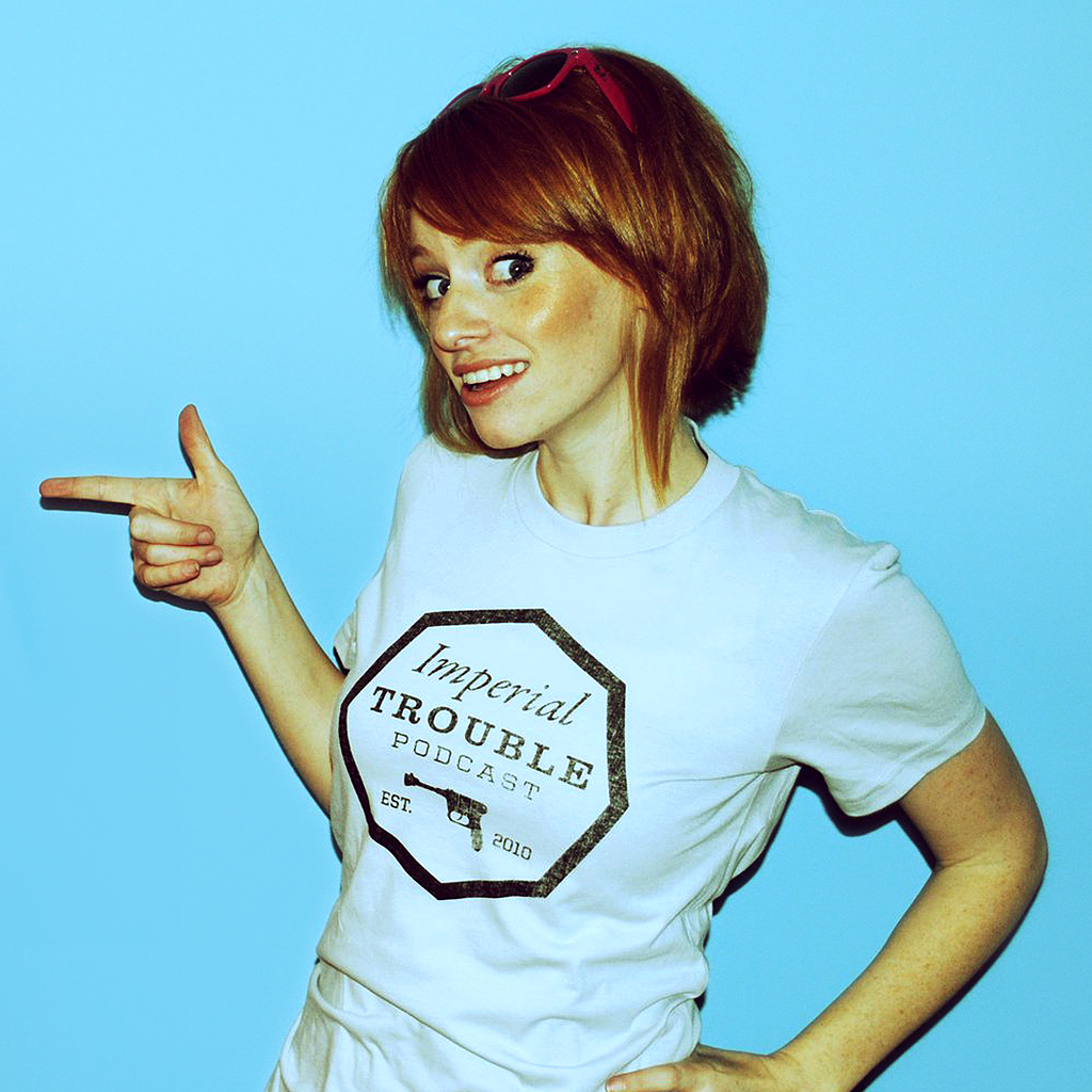 Co-host Allison Steele wearing the Imperial Trouble T-Shirt