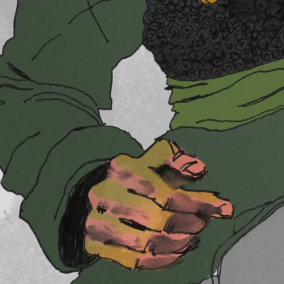 Illustration of Green Knight - detail of hand