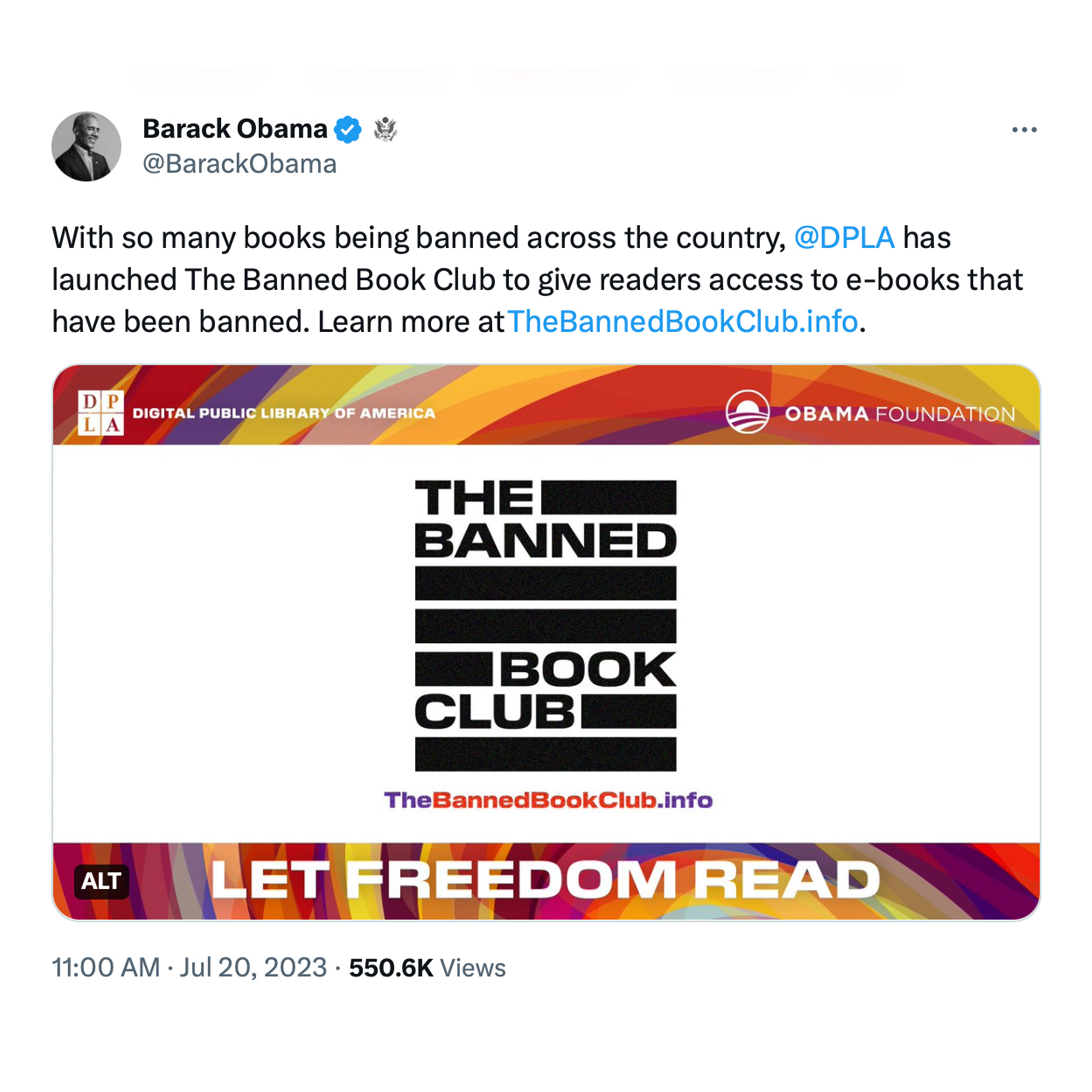 Obama Tweet about Banned Book Club